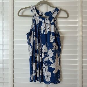 INC Top Halter Blouse Blue White Floral Sleeveless Medium